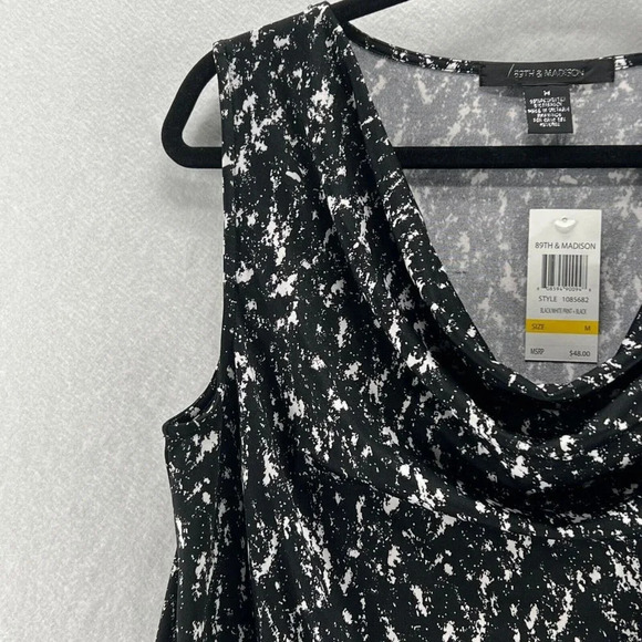 89TH & MADISON Tank Womens Sz M Printed Draped Sleeveless Stretch Jersey Black - Picture 3 of 10
